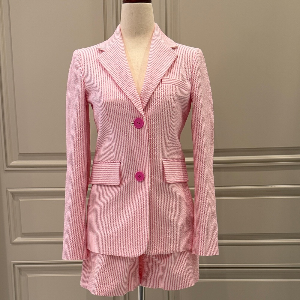Kate Spade Seersucker Pink Striped Blazer and Shorts Set (Jacket 00, Shorts 0)